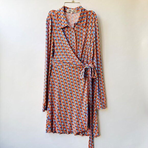 Diane von Furstenberg Didi Dress geometric Print Women’s, blue/orange Size M - Picture 2 of 12